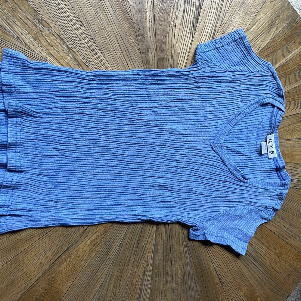 Fitted Blue Ribbed Short Sleeve T-Shirt